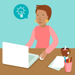 Vector character working on her laptop