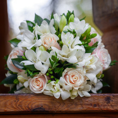 A beautiful bridal bouquet at a wedding party