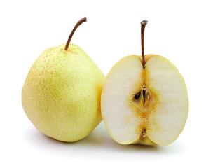 Pear in closeup on a white background