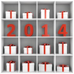 2014 New Year book shelf with gift boxes