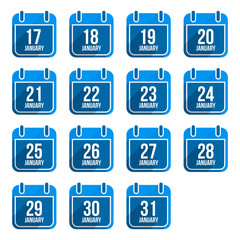 January vector flat calendar icons with long shadow. Calendar