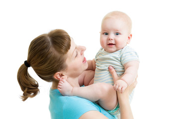 mother with baby boy isolated on white