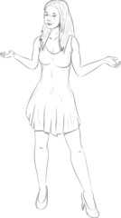 Vector illustration of girl standing in a dress