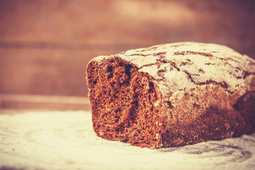 Delicious bread on a wood table
