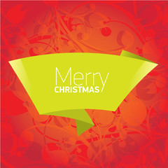 merry christmas background with green origami bow or ribbon