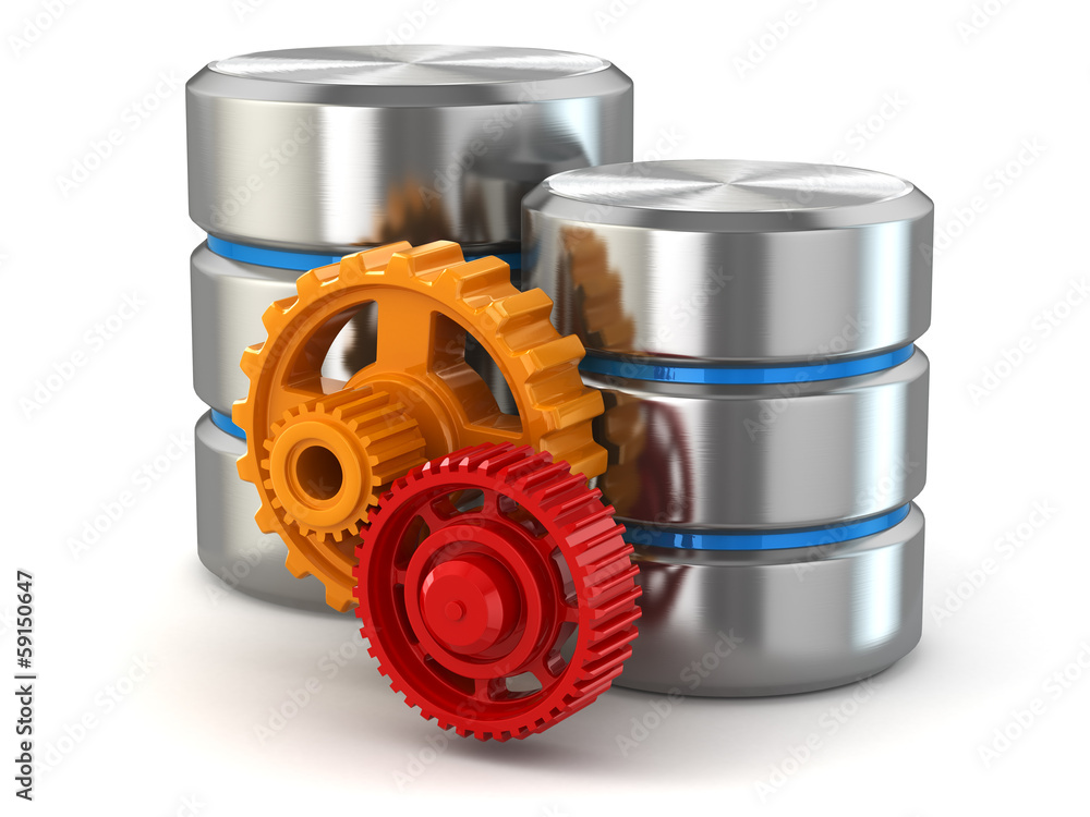 Aufkleber Storage administration concept. Database symbol and gears.