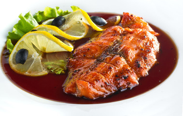 Grilled salmon steak