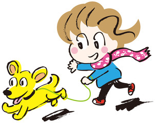 元気な犬と散歩