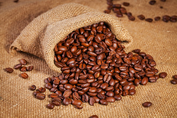 sack bag full of roasted coffee beans