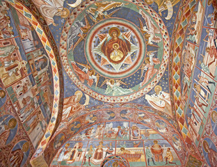 Fototapeta na wymiar Voronet Church fresco inside, Romania