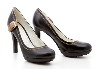 black, women's shoes on a white background