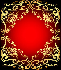 red background is a frame with gold ornamentation