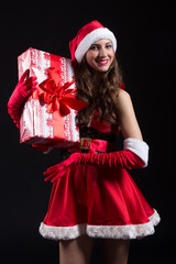 beautiful girl wearing santa claus clothes