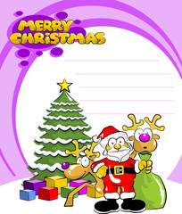 Santa claus two reindeer and a Christmas tree