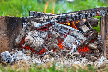 Closeup of warm fire burning in a campfire