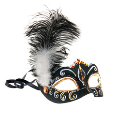 Black hand painted  Venice mask with feathers