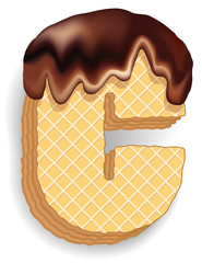 Letter C consisting of wafers with chocolate cream