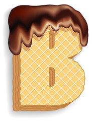 Letter B consisting of wafers with chocolate cream