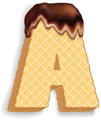 Letter A consisting of wafers with chocolate cream