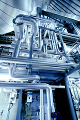 Industrial zone, Steel pipelines in blue tones