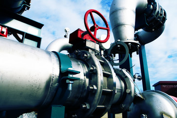 Industrial zone, Steel pipelines in blue tones