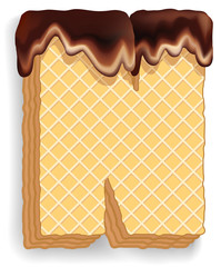 Letter N consisting of wafers with chocolate cream