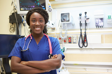 Portrait Of Female Nurse In Emergency Room - obrazy, fototapety, plakaty