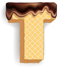 Letter T consisting of wafers with chocolate cream