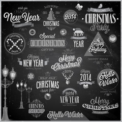 Fototapeta na wymiar Christmas set - labels and emblems - Chalkboard.