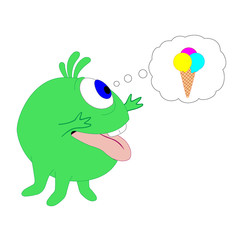 Cute cartoon monster and ice cream