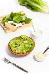 Caesar salad prepared on the classical recipe