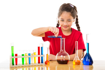 Girl making chemical experiments