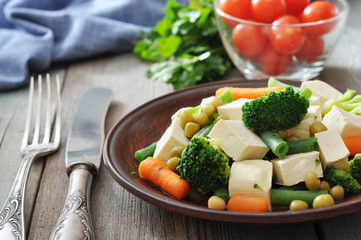 Tofu with  boiled vegetables