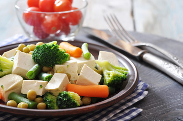 Tofu with  boiled vegetables