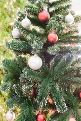 Background image of a Christmas tree decorated with lights