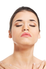 Obraz premium Portrait of a beautiful topless woman with closed eyes.