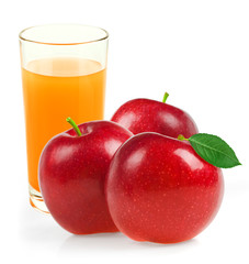 Glass of apple juice isolated on white