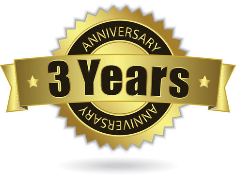 "3 Years Anniversary" - Retro Golden Ribbon, EPS 10 vector
