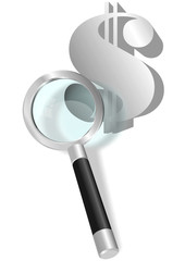 Лупа с долларом. Бизнес и валюта