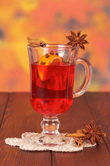 Glass of mulled wine on napkin