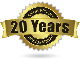 "20 Years Anniversary" - Retro Golden Ribbon, EPS 10 vecto