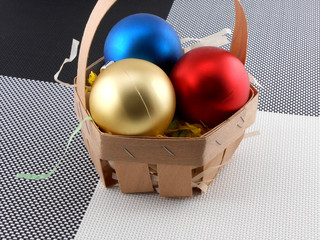 Christmas balls set in basket
