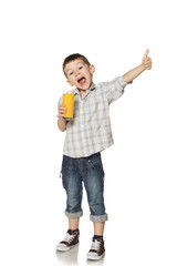 Little boy with a glass of juice.