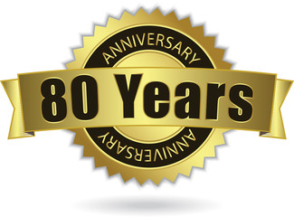 "80 Years Anniversary" - Retro Golden Ribbon, EPS 10 vector