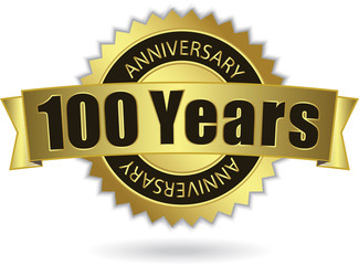 "100 Years Anniversary" - Retro Golden Ribbon, EPS 10 vector