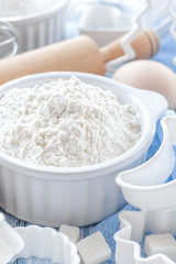 Fototapeta na wymiar Flour and eggs