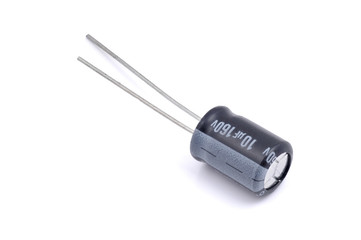 Electrolytic capacitor isolated on white