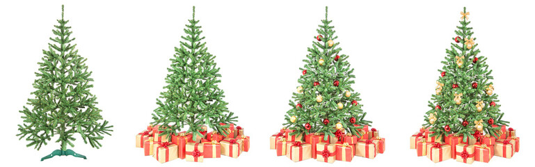 christmas tree decoration process isolated on white