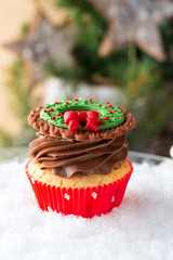 Christmas cupcake in traditional red green colors