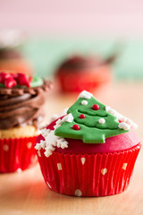 Christmas cupcake with  decorative symbols
